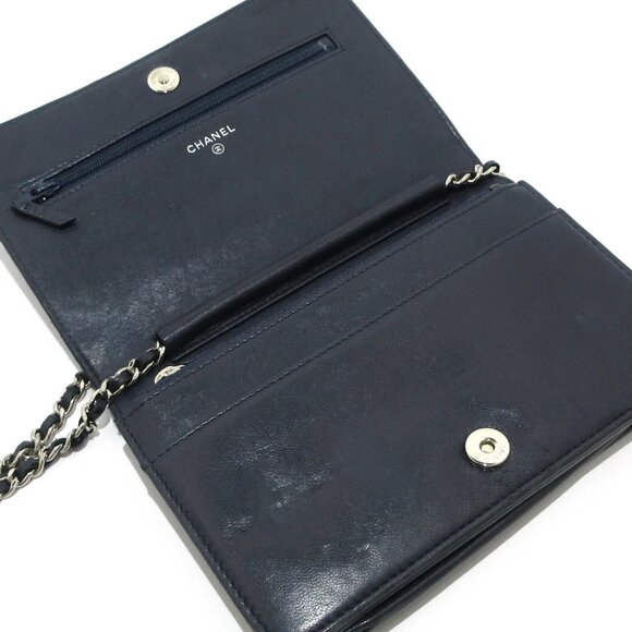 Auth CHANEL Matelasse/Double Stitch - Dark Navy Pink Lambskin Other Style Wallet - Picture 3 of 13